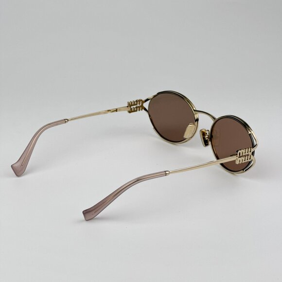 Miu Miu MU52YS ZVN20F BRAND NEW Sunglasses Pink Gold Mirror Silver Oval Unisex - Picture 6 of 11